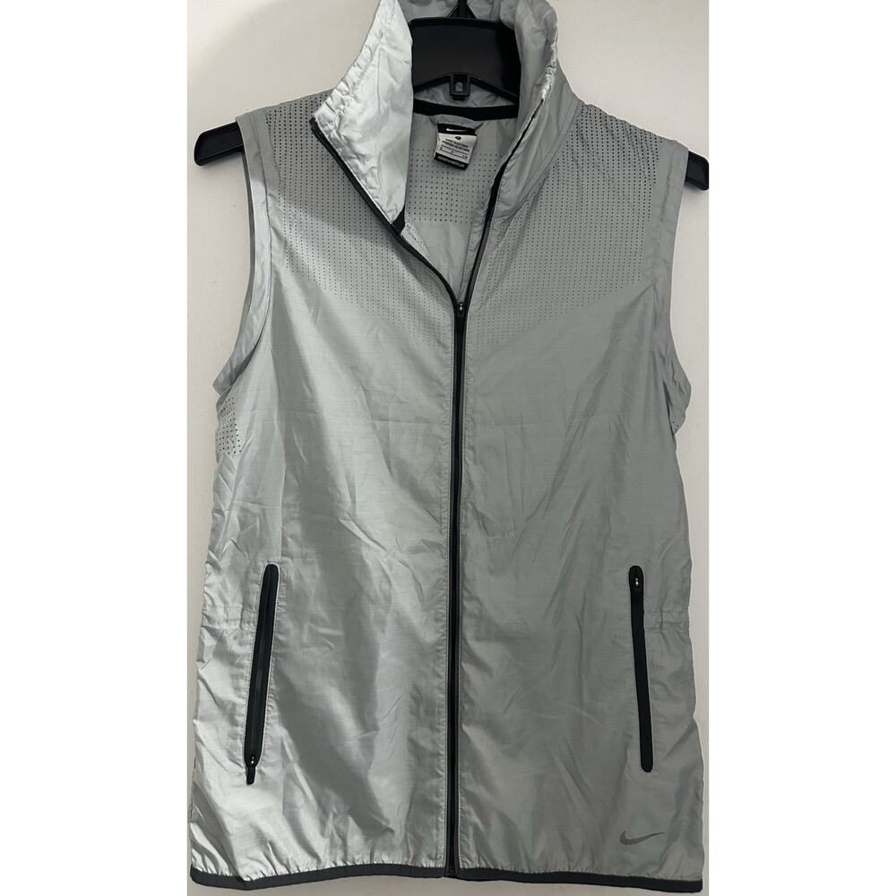 Nike Women’s Gray Windbreaker Running Vest Breathable Pockets Full Zip Sz Small